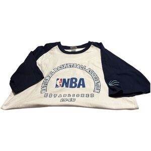 Vintage 100% Cotton NBA Basketball T Shirt Navy/ White Size Lg